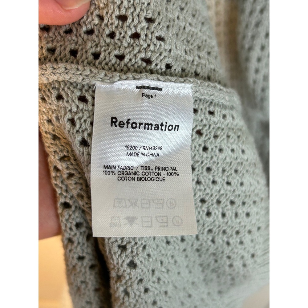 Reformation Ravello Open Knit Mini Dress Sage Green Organic Cotton Medium - Picture 5 of 5